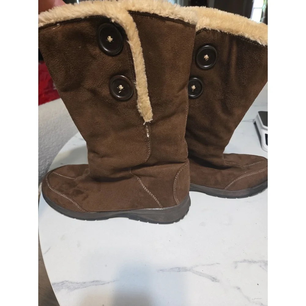 Itasca Blitzen Women's Size 10 Brown Faux Suede Winter Boots Faux Fur Lined